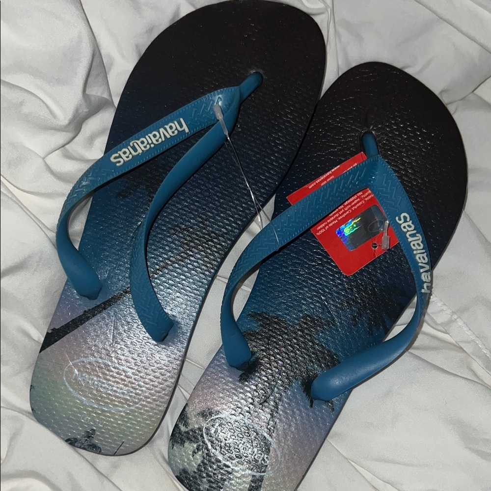 Havaianas Teal Strap Gradient Flip Flops with Palm Silhouette